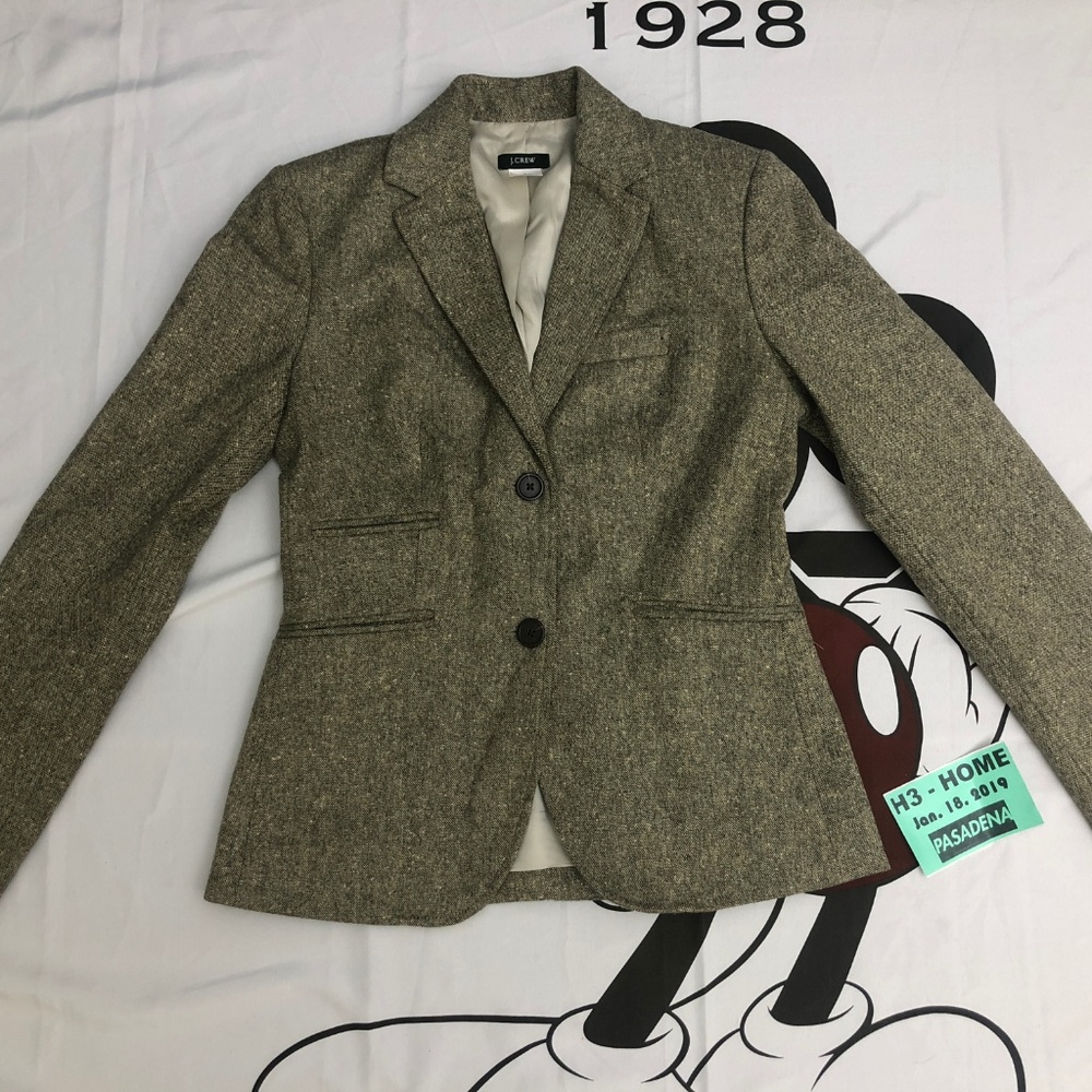 J. Crew Tweed Blazer Elbow Patches Brown 100% Wool